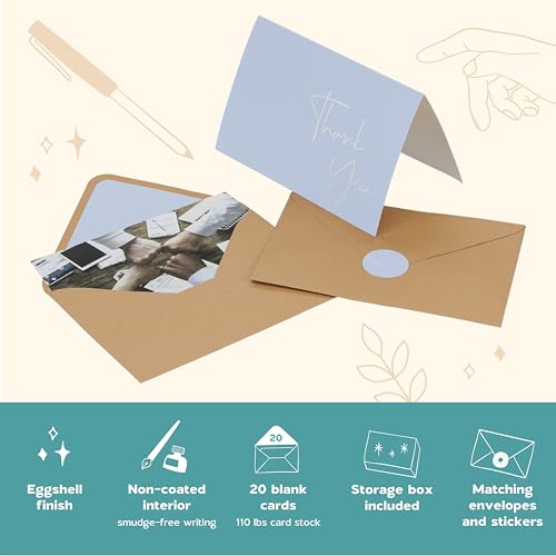 VNS Creations Thank You Cards With Envelopes - 20 Pack 4 x 6 - Light Blue - color: Light Blue, size: 20 Pack - 4" x 6"