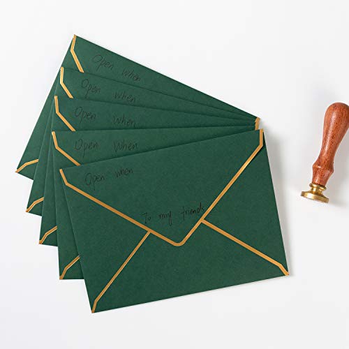 50 Pack A4 Envelopes Dark Green 4x6 with Gold Border, 4.25x6.25 - color: Green, size: A4 (4.25x6.25)