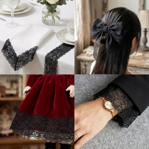 QingHan Black Lace Trim Ribbon: 10 Yards x 2.36 Inch - color: Black