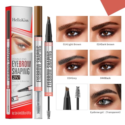 2-In-1 Brow Pen,4-Tip & Gel,Sets Brows,Liner,Beard,Hairline(3# Grey) - color: 3#Grey