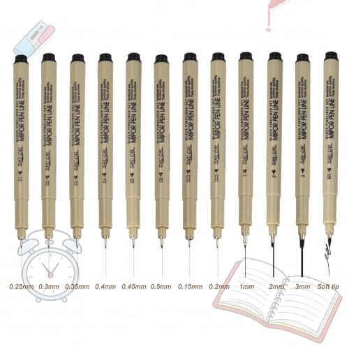 PATIKIL Fineliner Pens, 12 Pcs 03 0.35mm Fineliner Marker Black Waterproof Ink Archival Drawing Pens Art Supplies Set for Sketching Journaling Scrapbooking Artist Illustration - size: 03 0.35mm