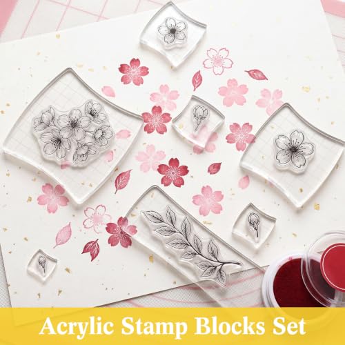 Mudder 7 Pcs Acrylic Stamp Blocks Set Clear with Grid Lines,Square Arc Edge - style: Square Arc Edge