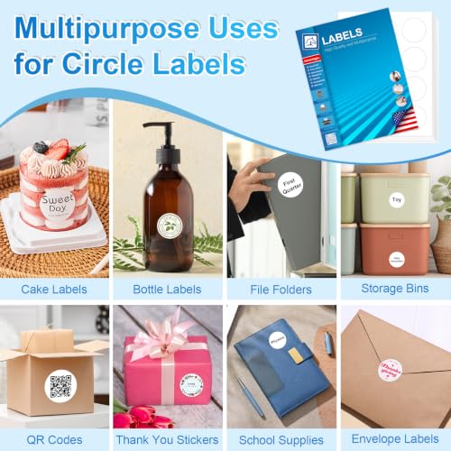 2 Inch Round Printable Labels, White Blank Circle Stickers for Laser Inkjet Printer, Wedding Favor, Candle, Cosmetic Jar & Handmade Craft Labels 120 Adhesive Labels (10 Sheets) with Template - size: 2 IN-10 Sheets(HB-C012)