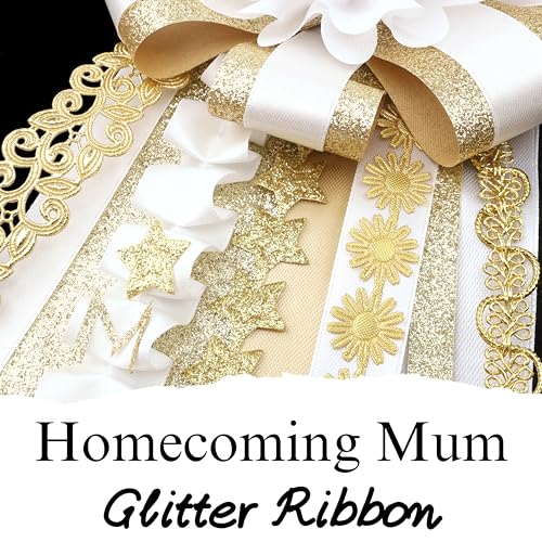 Glitter Star Ribbon Golden Star Sparkly Ribbon Trim Embellishment for Crafts Gift Wrapping Wreath DIY 1 Roll 20 Yards 0.8 Inch - color: Golden