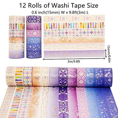 12 Rolls Galaxy Washi Tape Set Bronzing Starry Night Decorative Masking Tape for Scrapbooking, Journal, Planner, DIY Crafts, Gift Wrapping - color: Galaxy A