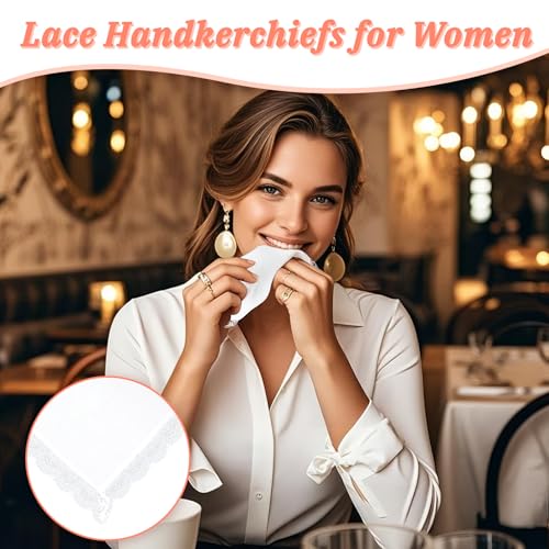 Lace Handkerchiefs for Women Pack, Cotton Ladies White Hankies - color: 3pcs-03