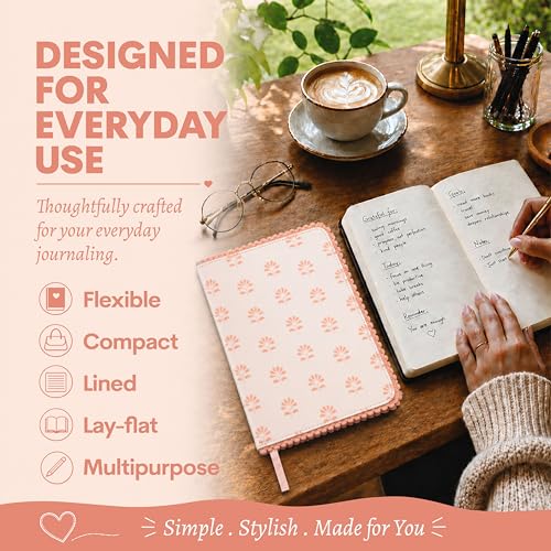 WORLD TRAVELER Eccolo A5 Lined Journal 256 Ivory Pages Lay Flat 6x8 - color: Peach Blockprint