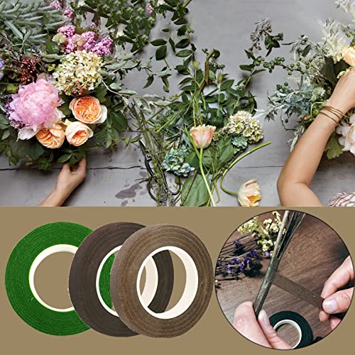 Woohome 8 Roll Florist Stem Wrap, 12mm Width Floral Tape Bouquet Tape, 90 Feet/Roll Flower Tape - color: 8PCS Green Brown White