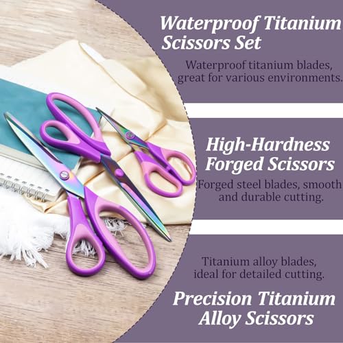 3-Pack Craft Scissors Set – Sharp Titanium-Coated Blades with Comfort Grip Handles, Multipurpose Shears for Fabric, Office, School & Home Use, Purple