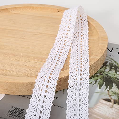 21 Yards White Cotton Lace Trim Crochet Lace Ribbon Vintage Ribbons Fabric Decorative for Sewing Craft DIY Scrapbooking Dollies Wedding Supply(20m White) - color: 20White
