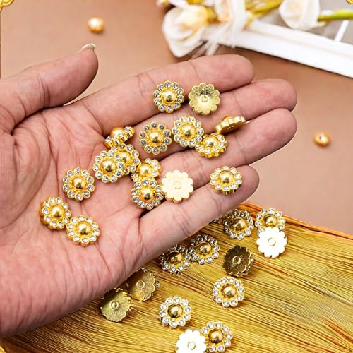 100Pcs Gold Pearl Rhinestone Buttons 14mm - color: 100 PCS Gold