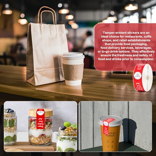 500 Pcs Tamper Evident Stickers for Food Delivery 1.5 x 6 Inches Red Tamper-Proof Safe Seal Tape & Labels - for Sealing Drink, Food & Pizza Boxes to Preserve Freshness