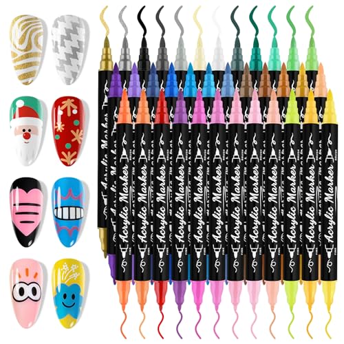 EBANKU 36 Colors Nail Art Pens Set, Christmas Nail Polish Pens Quick-Drying Nail Art Markers Acrylic Paint Nail Point Graffiti Dotting Liner Pen No Squeeze Needed - color: 36P