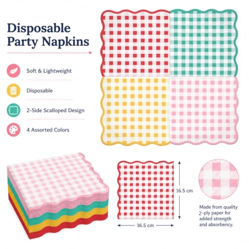 4 Colors Gingham Paper Napkins - 50Pcs, 2Ply, 6.5 x 6.5 Inches - color: Gingham
