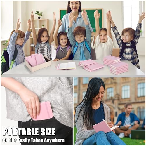 Aodaer 50 Sets Pocket Notebook Journal with Pens, 160 Pages, 3.5 x 5.5 Inch Mini Lined Journal Notebook A6 Leather Hardcover College Ruled Notepad with Pen Holder for School Office Gifts, Pink - color: Pink