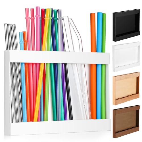 Qinyoung Wooden Straw Holder for Cabinet Door with Adhesive, White - color: White