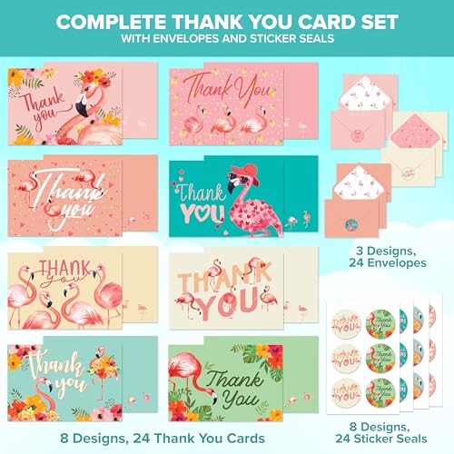 Decorably 24 Pack 6x4in Flamingo Thank You Cards with Envelopes - style: Flamingo