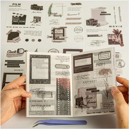 A6 Vintage Film Washi Sticker Book for Journaling, 40 Sheets - color: Black Film Theme