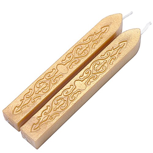 Yoption 5Pcs Gold Sealing Wax Sticks with Wicks for Wax Seal Stamp | Embossed Pattern Wax Sticks for Wedding Invitation, Christmas Card, Envelope, Snail Mail, Wine Package, Gift Wrapping - color: Light Golden