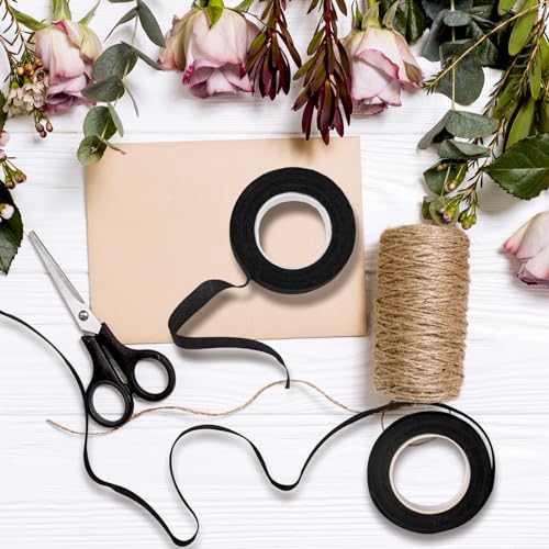 Max Shape 12 Rolls 1/2 Inch 30 Yard Floral Tapes for Bouquet Stem Wrapping, Green Floral Tape for Floral Arranging Craft Projects Corsages, Wedding Bouquet (Black) - color: Black