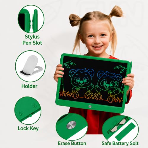 TEKFUN LCD Writing Tablet for Kids, Teen Girl Boy Gifts Ideas, Drawing Tablet for Kids, Birthday Christmas Gift Ideas for Girls Boys (Green, 12.6" W x 10" H) - color: Green, size: 15 Inch
