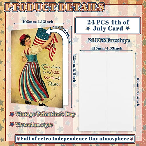 Glenmal 24 Sets Retro 4th of July Postcards Patriotic Cards with Envelopes 4 x 6 Inches 250th Anniversary Independence Day Greeting Cards for Party Favors Adult Gift