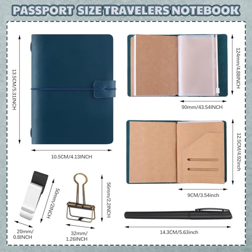 Thenshop Leather Travel Notebook 3 Inserts, Blue, Passport Size - color: Blue, size: Passport Size