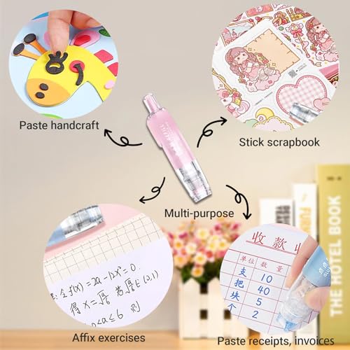 2 Pack Double Sided Glue Tape Roller with 2 Refills, 0.24in x 65.6 Ft Scrapbook Tape, 360° Rotatable Pen Tip Adhesive Roller, Scrapbooking Supplies for Art Craft, Gift Wrapping, Pink & Beige - color: Pink & Beige