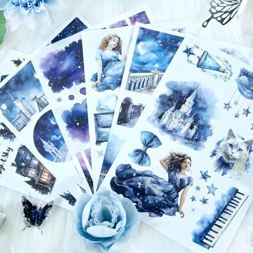 Snycler Sticker Book - 20 Sheets Vintage PET Stickers for Scrapbooking, Junk Journaling, Ephemera, and Decorative Crafts-Star Light Fantasy - color: Star Light Fantasy