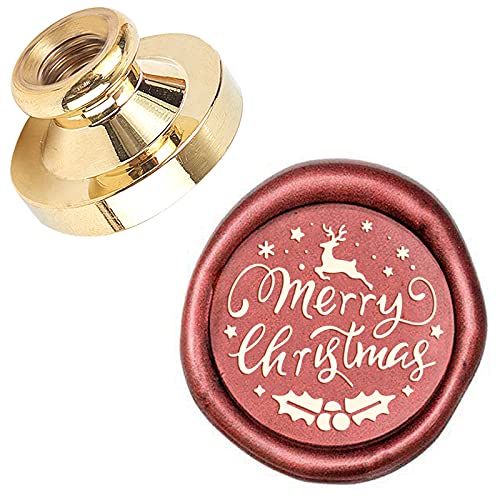 CRASPIRE Merry Christmas Sealing Wax Stamp Head Only 25mm Holly Snowflake Mistletoe Deer Elk Snowflake X'Mas EVE Replaceable Brass Wax Seal Stamp for Winter Invitations Envelope Cards Holiday - style: tt-Merry Christmas Elk