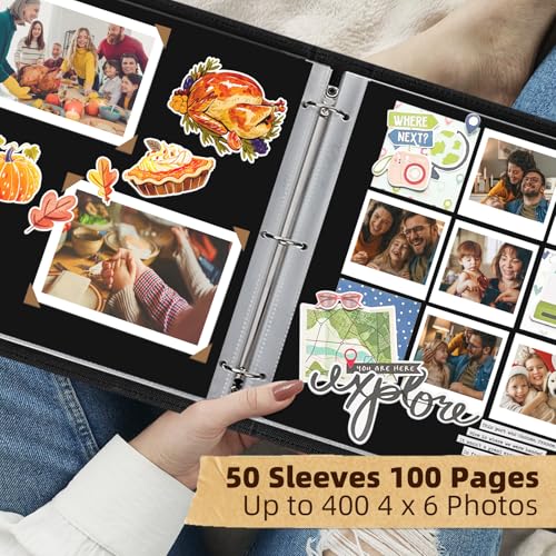 Vienrose 15"x13" Scrapbook Album Gift Set Faux Leather DarkBlue 100 Pages - color: Navy Blue, size: 15"X13" 50Sheets