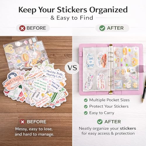 Sticker Binder Organizer with Storage Sleeves,Reusable Stickers Collecting Book Album Holder, A5 Blank Sticker Container Organizer-Pink - color: Dusty Pink