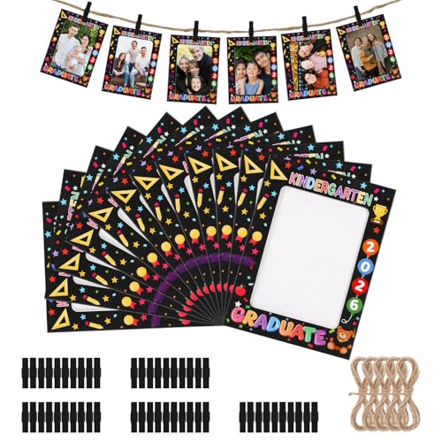 50Pcs 4x6 Paper Picture Frames Bulk, Kindergarten Graduate Hanging Pictures with String Photo Hanger with Clips Hanging Photo Display Wall Decor, Diy Picture Frame Craft Graduation Photo Banner for Picture Board for Photos - color: Kindergarten Graduate