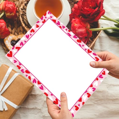 JarThenaAMCS 80 Sheets Valentine's Day Stationery Paper Red Pink White Love Heart Writing Paper Love Letter Paper for Wedding Invitation Office School Printing, 8.5 x 11 Inch, Double-Sided - style: Pink White Heart
