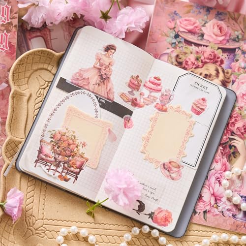 Scrapbook Sticker Book, 450+ Pre-cut Aesthetic Journal Stickers, Scrapbooking Stickers for Adults, Vintage Decorative Decals, Sticker Book for Adults for Journaling, Scrapbooking, Collage, Card Making - color: Everything is Fleeting
