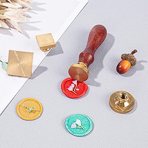 CRASPIRE Blank Wax Seal Stamp Set 6PCS Sealing Solid Brass Stamp Head 20-30.5mm Round Square+2PCS Wood Handle Retro Removable Brass Stamp Kit for Letter Envelope Invitation Wedding Gift Decoration - style: 6Pcs Round Square