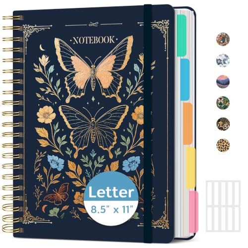 Taja Cute Large Spiral Lined Notebook for Work with 5 Removable Dividers - color: K-Golden Butterfly