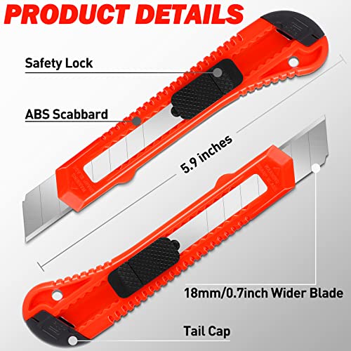 DIYSELF 90 Pack Box Cutter Retractable, 18mm Box Knife, Utility Knife Retractable with Snap Off Blade, Boxes Cutter Knives for Cardboard, Art, Craft - color: Red, size: 90 Pack