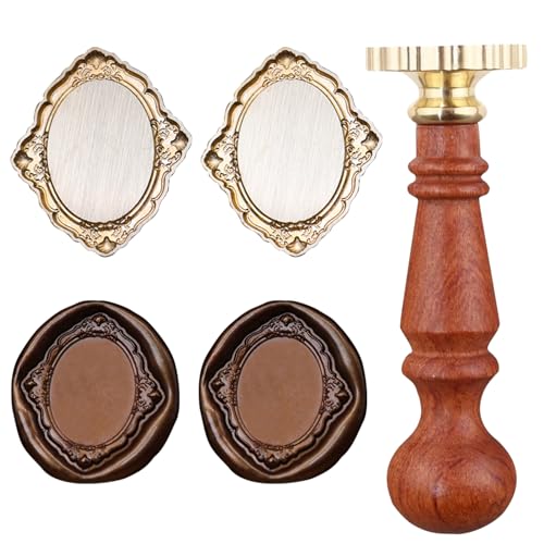 Frame Wax Seal Stamp Kit, 3D Embossed Relief Carving Wax Seal Stamp Head and Wood Handle, Decor for Envelope Wedding Invitation and Sealing Letter (F4) - color: Frame Wax Seal Stamp 4