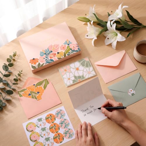 40 Pack Blank Cards and Envelopes, 4x6 in Thank You Card with Stickers - style: Floral Blank Card
