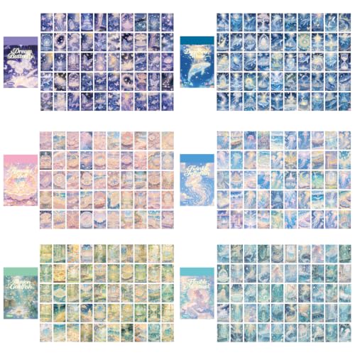6 Sets 300 Sheets Washi Stickers for Journaling, Colorful Ocean Sticker Book with Sea Creatures, Dreamy Style Scrapbook Sticker Set for Bullet Journal Art Diary Card Craft Gifts Planner Notebook - style: Ocean Style