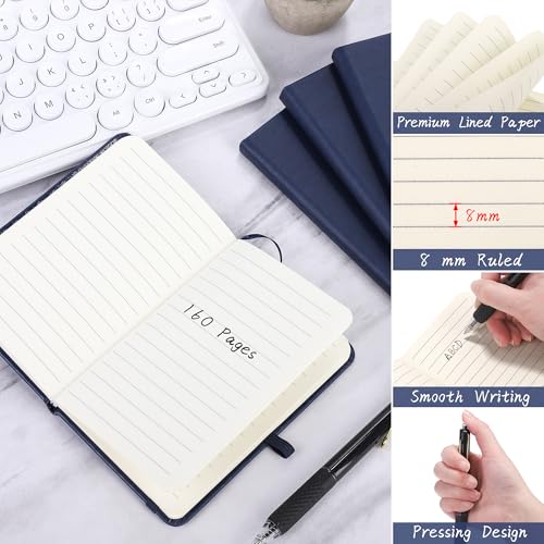 Aodaer 50 Sets Pocket Notebook Journal with Pens, 160 Pages, 3.5 x 5.5 Inch Mini Lined Journal Notebook A6 Leather Hardcover College Ruled Notepad with Pen Holder for School Office Gifts, Navy Blue - color: Navy Blue