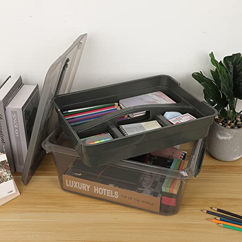 BTSKY Stack & Carry Box Clear Plastic Storage Container with Removable Tray - color: Black