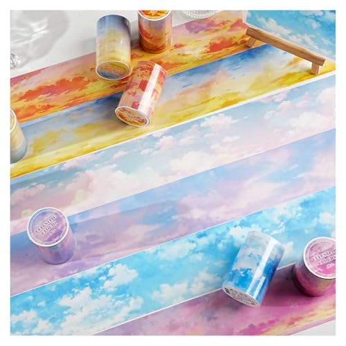 Cloud PET Tape Stickers for Journaling Supplies,Scrapbook Stickers for DIY | Cloud, 6 Rolls of Colorful Sky Themed Scrapbook Stickers for Scrapbooking, Junk Journal Supplies, DIY Crafts - color: Realm