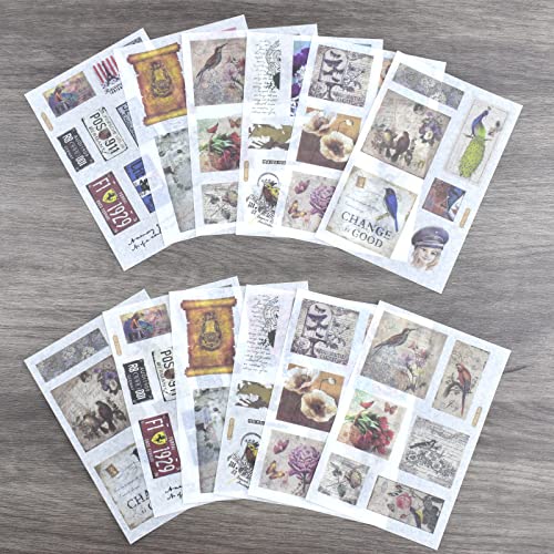 12 Sheets Vintage Journaling Sticker Set Letter Article Books Tickets DIY Self-Adhesive Stickers for Arts Crafts Retro Art Project Journals Planners Cards Organizers Cellphone Suitcase Envelopes - color: M