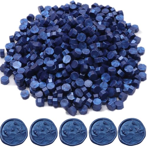 Sea Blue Wax Seal Beads, 400Pcs Sealing Wax Beads, Octagon Wax Sealing Beads, Navy Blue Sealing Wax Beads Set for Wax Seal Stamp, Gift Wrapping, Letter Sealing (Sea Blue) - color: Sea Blue