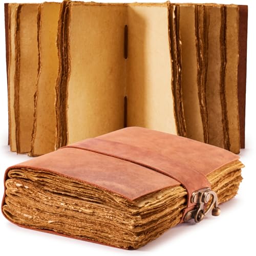 NomadCraftsCo. Vintage Leather Journal - Lock Closure, Book of Shadows Journal, Grimoire Journal, Witch Journal, Vintage Journal 240 pages Antique Deckle Edge Paper - color: Red Brown, size: 7" x 5"