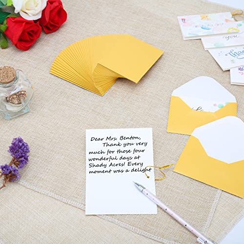 100 Pack 4 x 2.75'' Mini Envelopes Metallic Gold 120GSM Gift Card Envelopes Bulk Small Paper Gift Card Sleeves Greeting Card Business Card Tiny Envelope Pockets for Card & Invitation - color: Gold-100