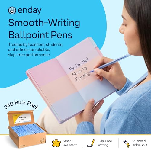 Enday Blue Pens Ballpoint, Long Lasting Blue Ink Pens Bulk 240 Pack, Smooth and Consistent Writing Pens, Medium Point (1.0mm) Ball Point Pens Blue, Flexible Round Barrel for Writing Comfort - color: Blue