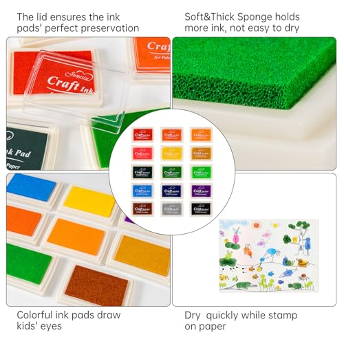 Ink Pad, 15 Colors Washable Stamp Pads for Kids, 15PCS